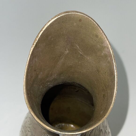 Solid Brass Bud Vase Pitcher Etched Leaves Leaf Design Made in India - Picture 6 of 6